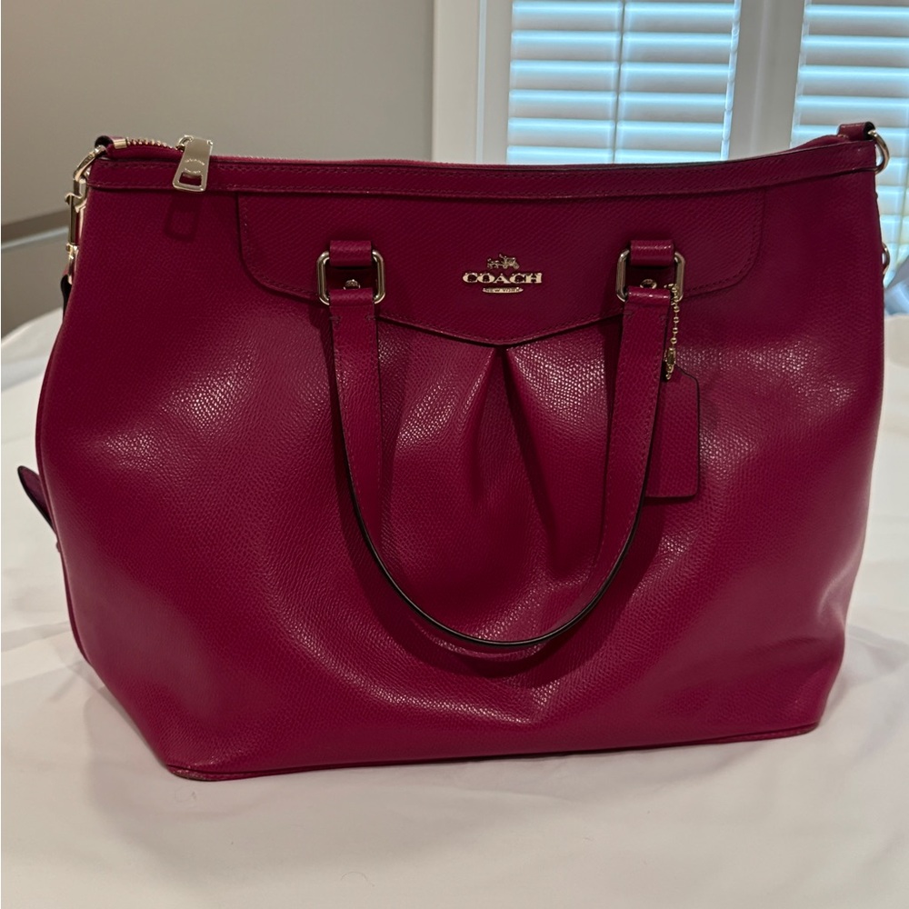 Coach Burgundy Pebbled Leather Handbag - Shoulder & Arm Straps, Gently Used